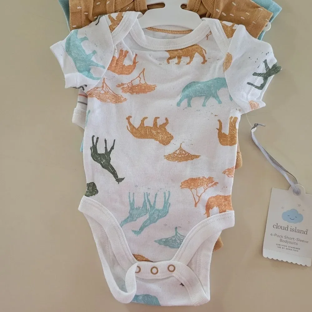 Cloud Island™ Blue Safari Short Sleeve Bodysuit 4pk Newborn